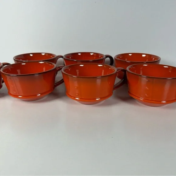 Metlox by Poppytrail MCM Mid Century Red Rooster Set 8 Cups Rivets Vintage 1950 - Picture 2 of 7